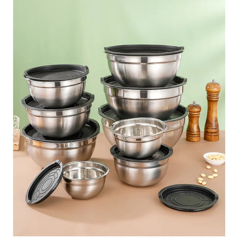 Salad Bowl Mixing Bowls with Lids and Non Slip Bases Stainless Steel Mixing Bowls Set for Baking Nesting Storage Bowls