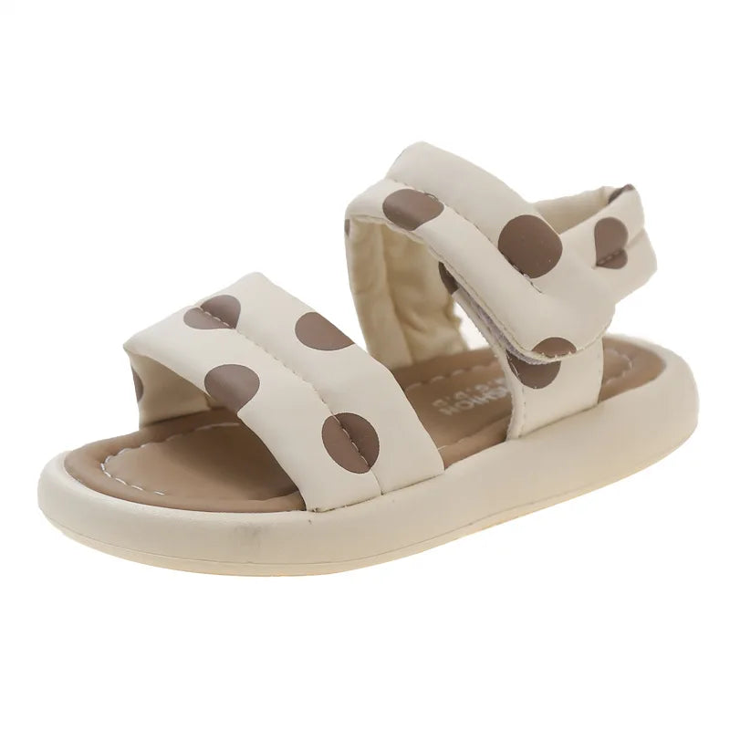 Girls Sandals 2025 New Sweet Polka Dot One Word Sandals Middle Children Princess Shoes Summer Soft Bottom Girls Beach Shoes
