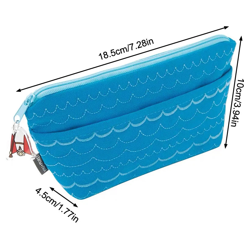 School Supplies Storage Bag with Whimsical Aquatic Art; Creative Large Capacity Cartoon Oceanic Cosmetic Pouch