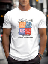 T Shirts For Men Bear 100% Cotton Graphic Printing Summer Round Neck T-Shirt Casual Breathable Street Style Daily Top