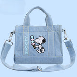 Kawaii Snoopy Denim Tote Bag Cartoon Animation Student Cute Tote Bag Embroidery Lunch Crossbody Bag