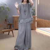 Women Top Pants Set Stylish Women's Top Pants Set with Irregular Hem Blouse Wide Leg Trousers for Daily Leisure Dating Outfits