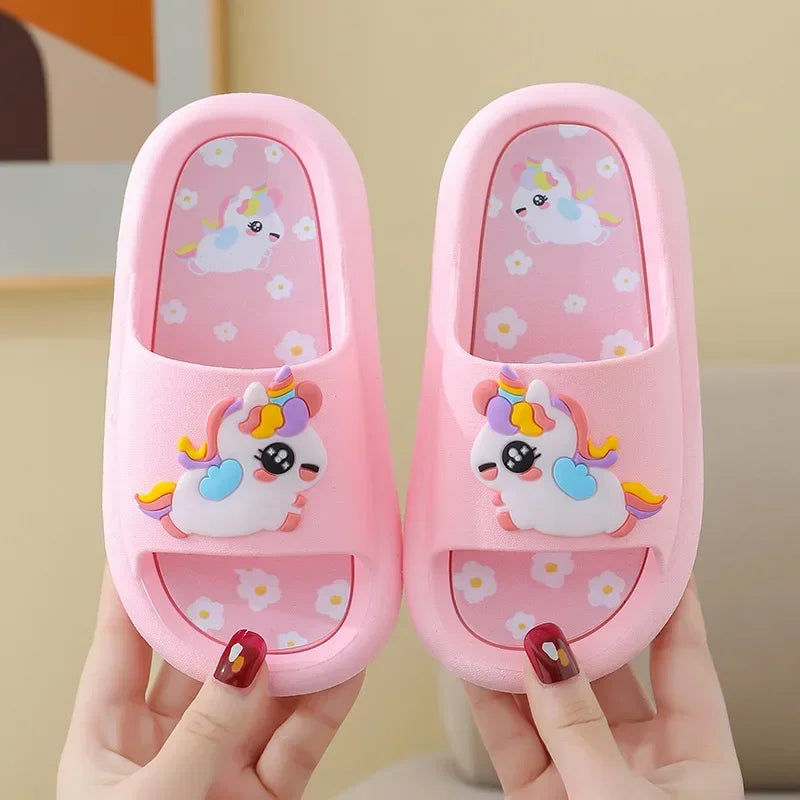 Summer Kids Home Shoes Flip Flops Baby Girls Slippers for Children Cartoon Unicorn Bathroom Antislip Thick Sole Slides