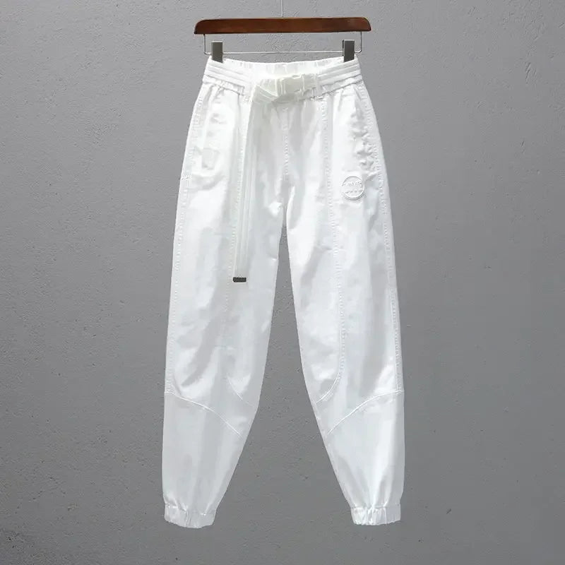 White Pants for Women with Elastic Waistband Loose and Casual Joggers Ankle-Length Leggings with Slimming Effect Harem Pants