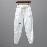 White Pants for Women with Elastic Waistband Loose and Casual Joggers Ankle-Length Leggings with Slimming Effect Harem Pants