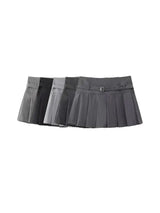 TRZA-Pleated Shorts Skirts for Women, With Belt,Side Zipper, Mid Waist, Female Skort,Fashion