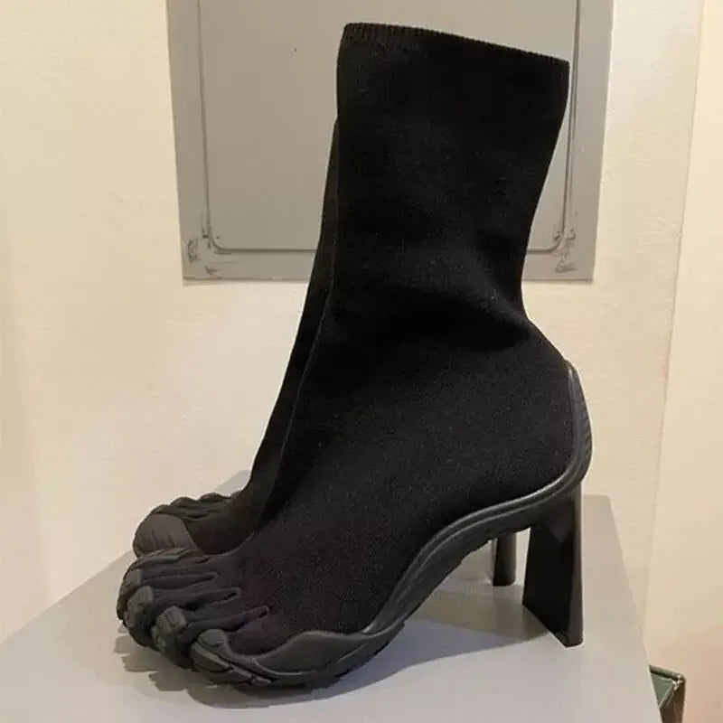 2025 New Woman Boots Black/pink/white Five Finger Toe Boots New Fashion Ankle Boots Elastic Boots Novel Shoes Short Boots
