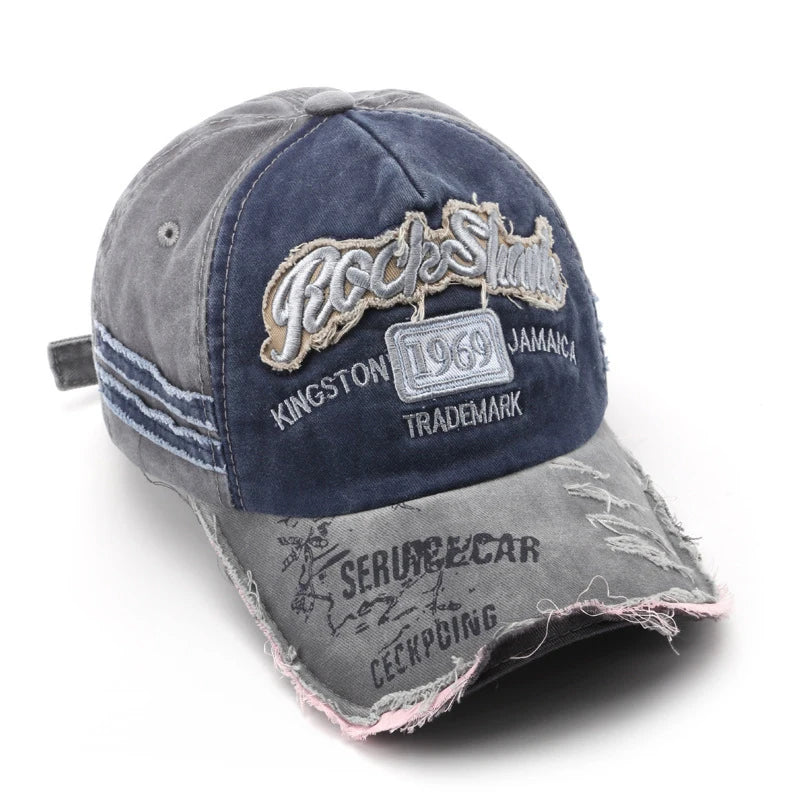1969 vintage washed vintage letter embroidered perforated duckbill cap for men and women sun shading baseball cap