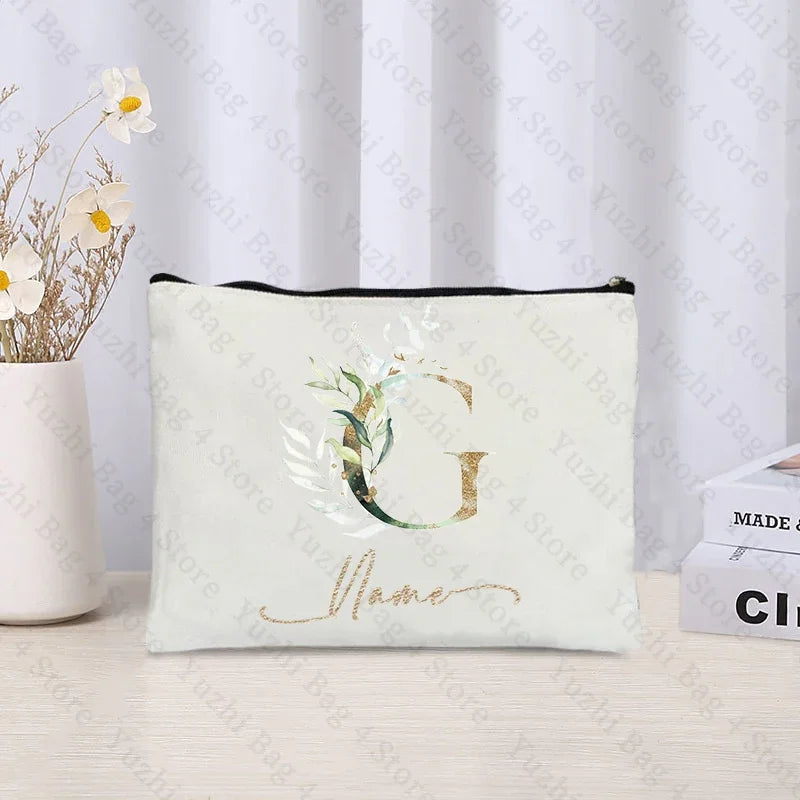 26 letters Flowers Custom Name Printed Makeup Bag Bridesmaid Wedding Makeup Box Gift Organizer Travel perfume Toilet Side Bag
