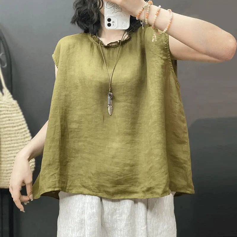 Sleeveless Blouse for Women New Summer Style Round Neck Design Fashionable Loose Thin Top
