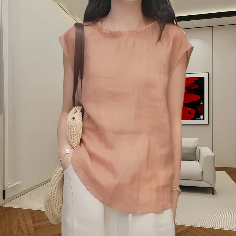 Sleeveless Blouse for Women New Summer Style Round Neck Design Fashionable Loose Thin Top