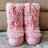 y2k Black Fur Boots for Women Snow Boots 2025 Winter Faux Fur Boots Fluffy Fuzzy Furry Faux Fur Boots Waterproof Mid-calf Boots