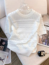 Women's T-Shirts Summer Thin Hollow Out Crew Neck Pullover Sweater Versatile Short Sleeve Knitted Top Women's Clothing