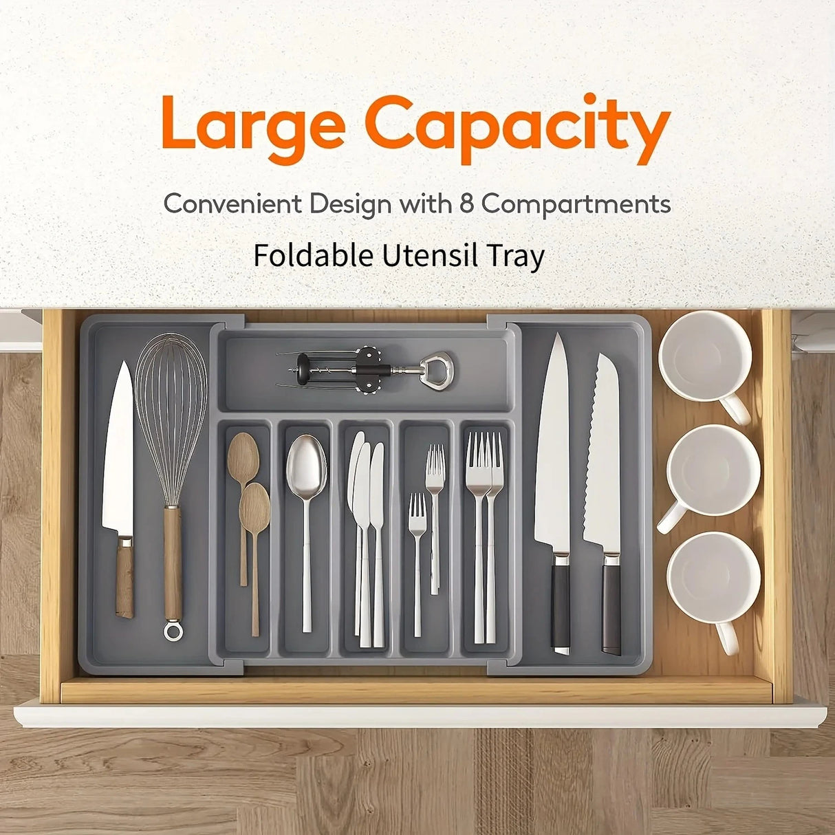 Adjustable Tableware Organizer - Upgradation Plastic Storage Tray with Dividers for Spoons, Forks & Knives Drawer Organizer
