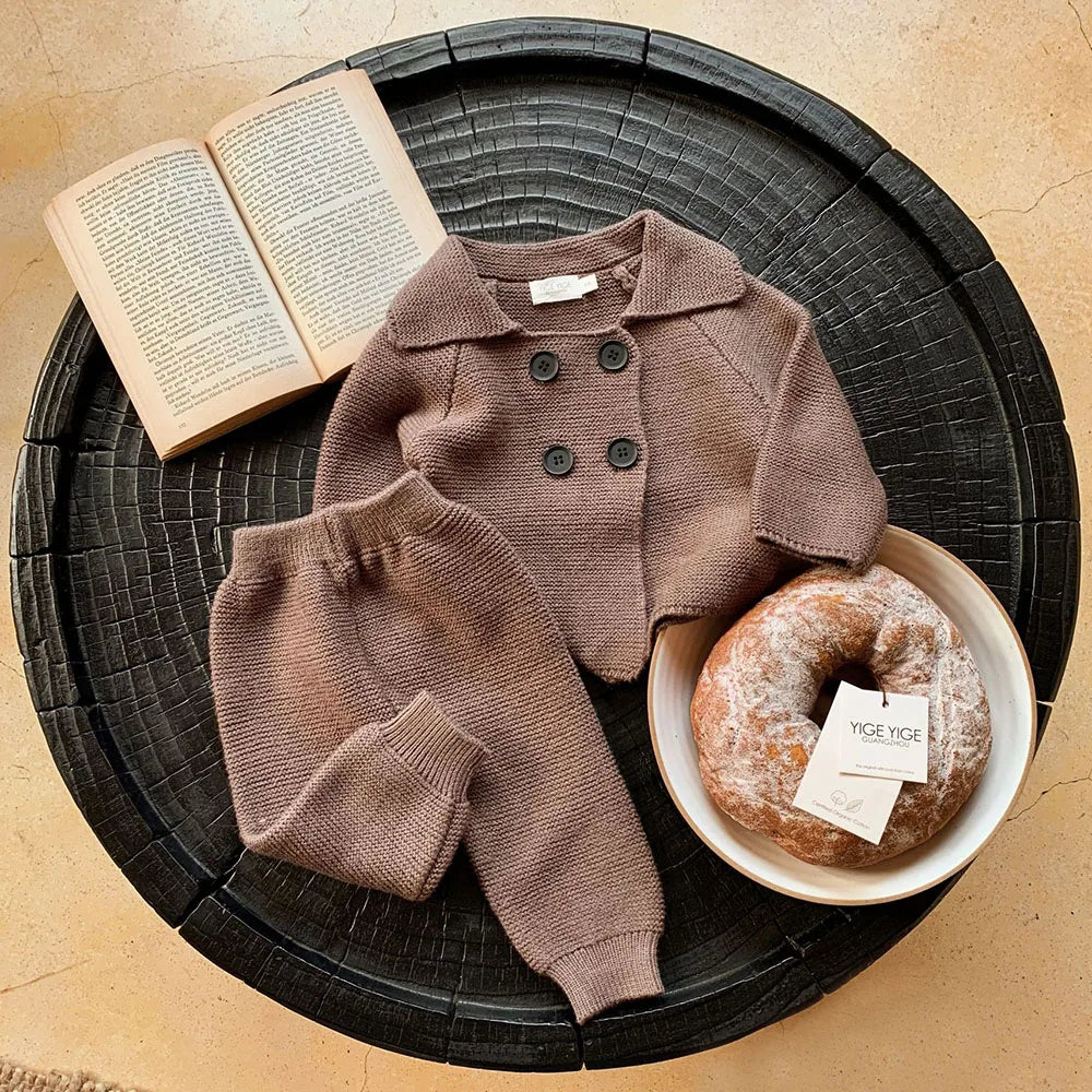 2Pcs Baby Boy Clothes Set Soft Knit Cotton Baby Boy Sweater + Pants Kids Outfit Spring