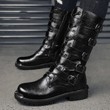 Black Motorcycle Boots Men's Leather High Boots Streetwear Designer Men Boots Punk Cowboy Boots Male Tooling Boots Big Size 46