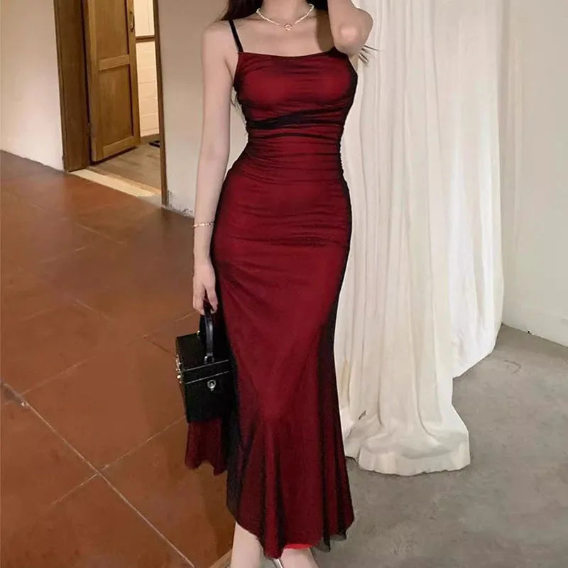 Elegant Women's Party Maxi Dresses Sexy Skinny Backless Spaghetti Strap Dress Female Summer Birthday Evening Club Long Dress