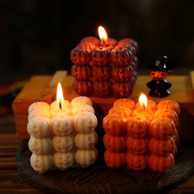 Creative Halloween Orange Beige Pumpkin Aromatherapy Candles Pumpkin Handmade Shaped Candles Halloween Home Decoration Gift