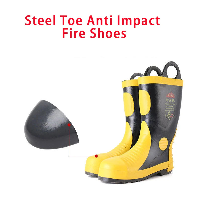 Fire Boots Emergency Rescue Boots Firefighter Combat Boots Fire Protection Boots Rubber Anti Slip High Cylinder