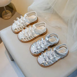 Girls Sandals Simple Sweet Bows 2025 Summer New Kids Beach Shoes Shiny Sequins Children Princess Shoes Ins Trendy Elegant Soft
