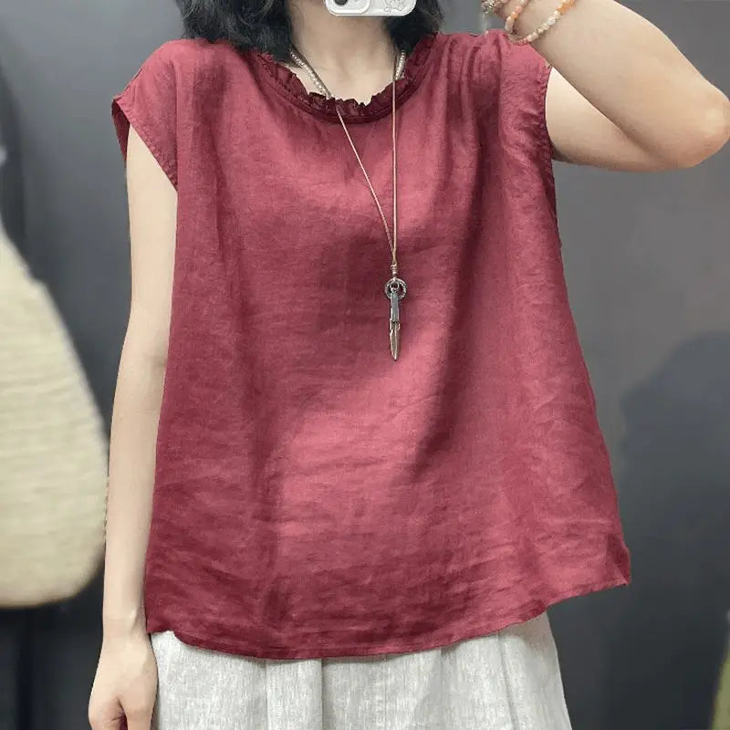 Sleeveless Blouse for Women New Summer Style Round Neck Design Fashionable Loose Thin Top