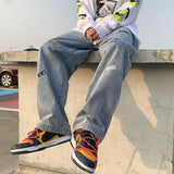 Jeans for Men with Print Trousers Graphic Hip Hop Male Cowboy Pants Light Blue Luxury Y2k Streetwear Aesthetic Harajuku Baggy Xs