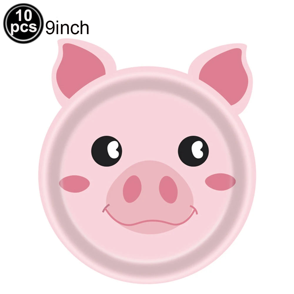 10pcs Farm Animals Party Paper Plates Cock Pig Cow Sheep Disposable Plates Kids Birthday Decor Cartoon Animals Dinnerware Plates