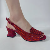 Chunky Mules Heels for Women Summer Shoes 3CM Platform Sqaure Heeled Sandals Bling Bling Rhinestone Ladies Mules Sandals Woman