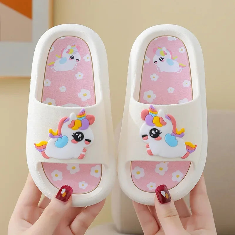 Summer Kids Home Shoes Flip Flops Baby Girls Slippers for Children Cartoon Unicorn Bathroom Antislip Thick Sole Slides