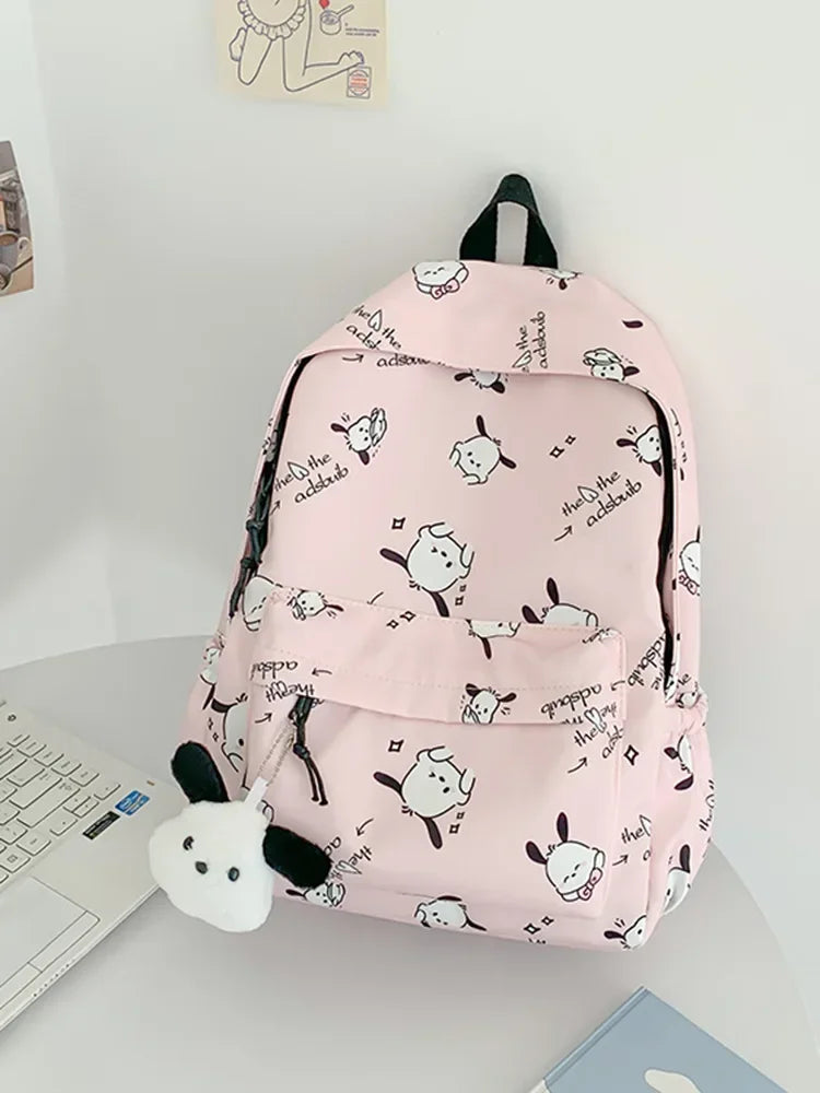 Sanrio Pochacco Travel Backpack Cute Kawaii College Bag Fashion Large Capacity Simple Printed Backpack Girl Heart Cute Backpack