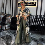 Women Pant Sets Print Shirts Two Piece Single Breasted Long Cardigan Fulls Sleeve Spliced Elegant High Waist Pants Office Lady