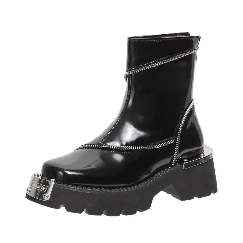 High Quality Black Shoes for Women Platform Boots Street Round Toe Ladies Shoes Non-slip Thick-soled Goth Boots Zapatos De Mujer