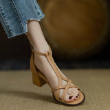 Sandals for women 2025 new summer hollow out versatile mid heel Roman high heels bag heel women's shoes