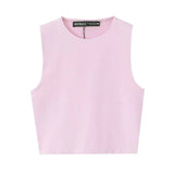 TFMLN Summer Sleeveless Tops For Women Casual Crop Tops Basic Vest O-neck OL Slim Sleeveless Solid T Shirts 2025 Fashion New