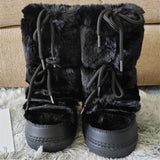 y2k Black Fur Boots for Women Snow Boots 2025 Winter Faux Fur Boots Fluffy Fuzzy Furry Faux Fur Boots Waterproof Mid-calf Boots