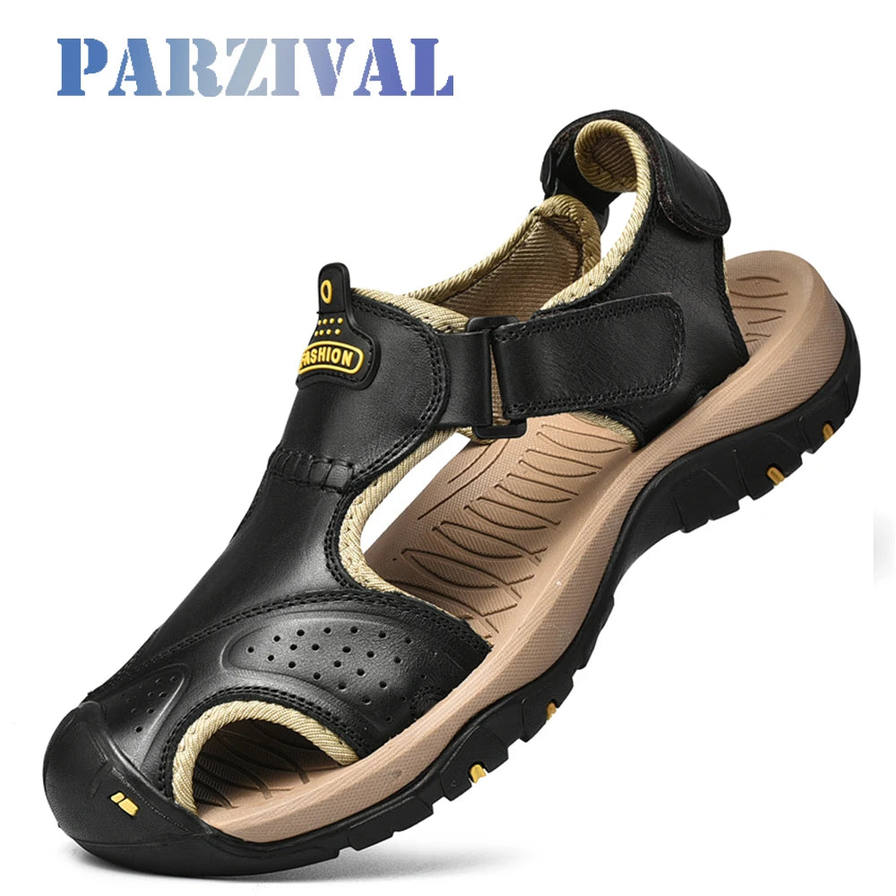PARZIVAL Summer Men Sandals Genuine Leather Beach Sandals Casual Leather Sandals Male Outdoor Sandals Roman Shoes Dropshipping