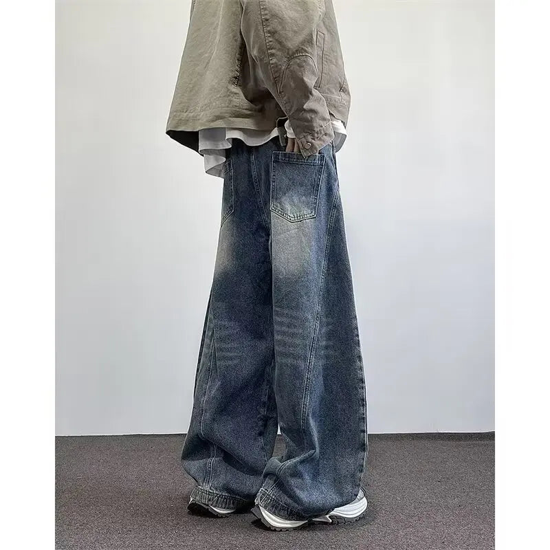 Men's Trendy Jeans Man Clothes High Street Pussy Loose Straight Wide-leg Trousers New Spring and Autumn Style Chrome Darts Jorts
