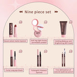 Gift Box 9-piece Lipstick Powder Mascara Eyebrow Pencil Set