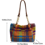 Women's Tote Bag Plaid Pattern Sherpa Large Capacity Tote Bag Shopping Chroma Handbag