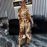 Women Pant Sets Print Shirts Two Piece Single Breasted Long Cardigan Fulls Sleeve Spliced Elegant High Waist Pants Office Lady