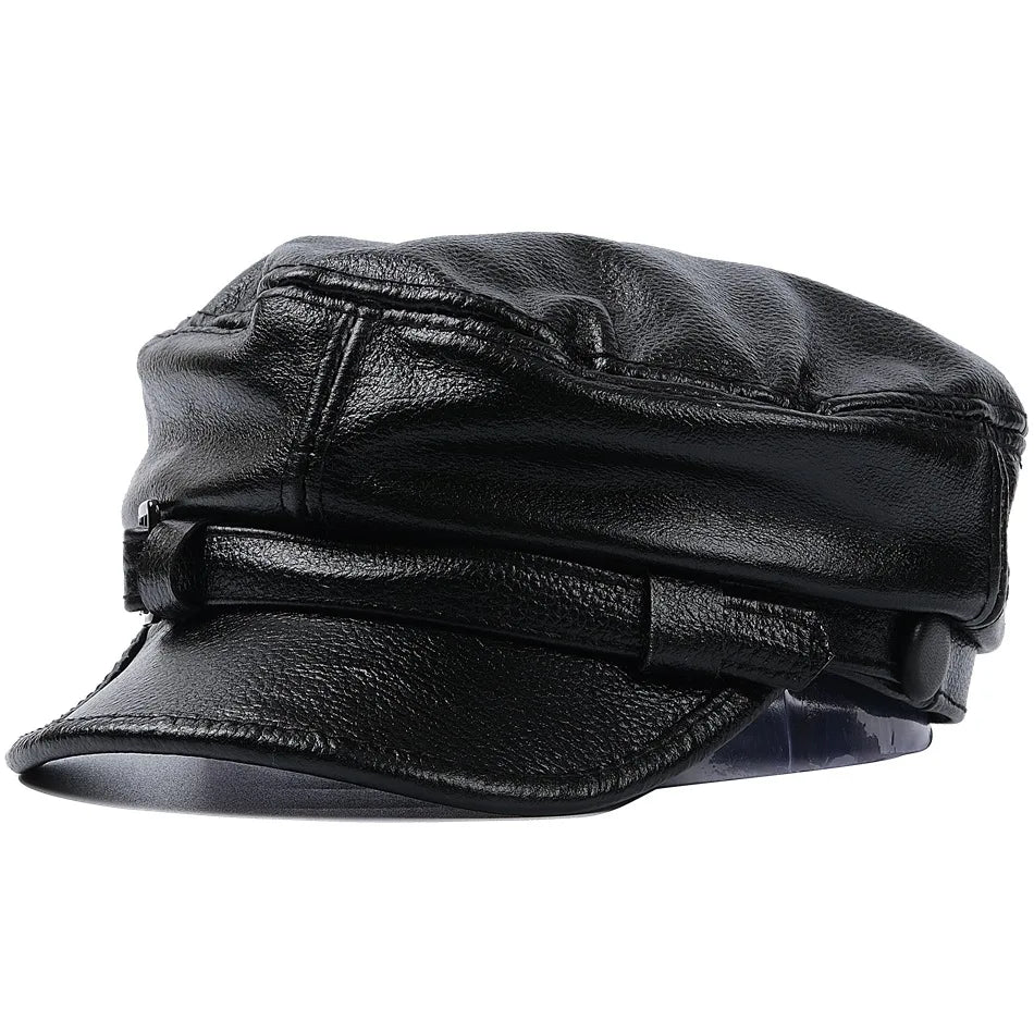 REAL COWHIDE Genuine Leather Greek Fisherman Sailor Fiddler Driver Hat Flat Cap for Men Women