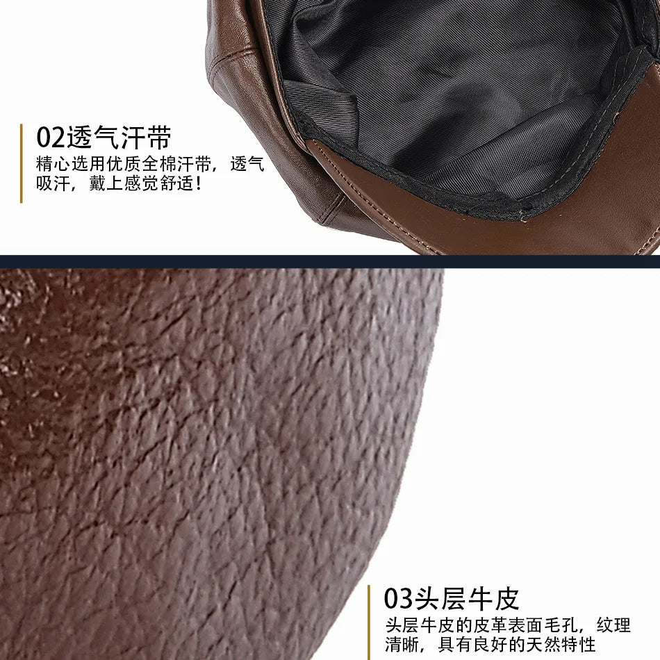 REAL COWHIDE Genuine Leather Greek Fisherman Sailor Fiddler Driver Hat Flat Cap for Men Women
