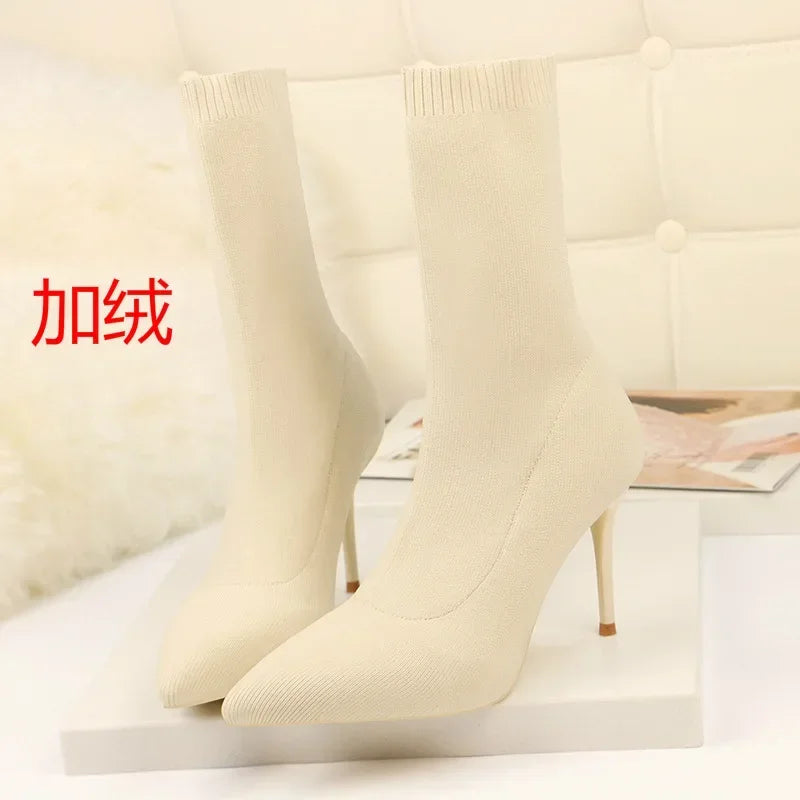 Sexy Sock Boots Knitting Stretch Boots High Heels for Women Fashion Shoes 2024 Spring Autumn Ankle Boots Female