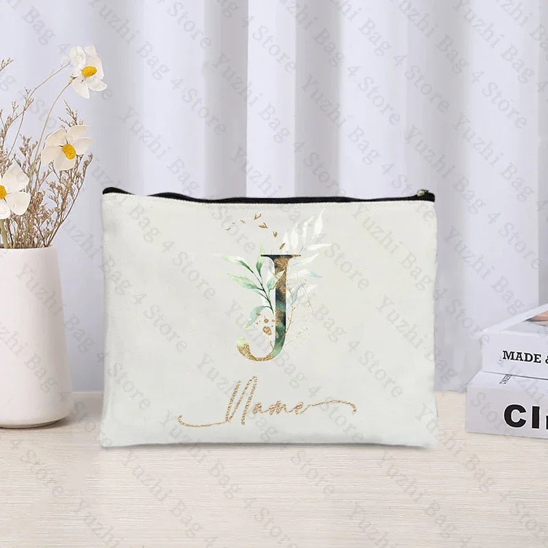 26 letters Flowers Custom Name Printed Makeup Bag Bridesmaid Wedding Makeup Box Gift Organizer Travel perfume Toilet Side Bag