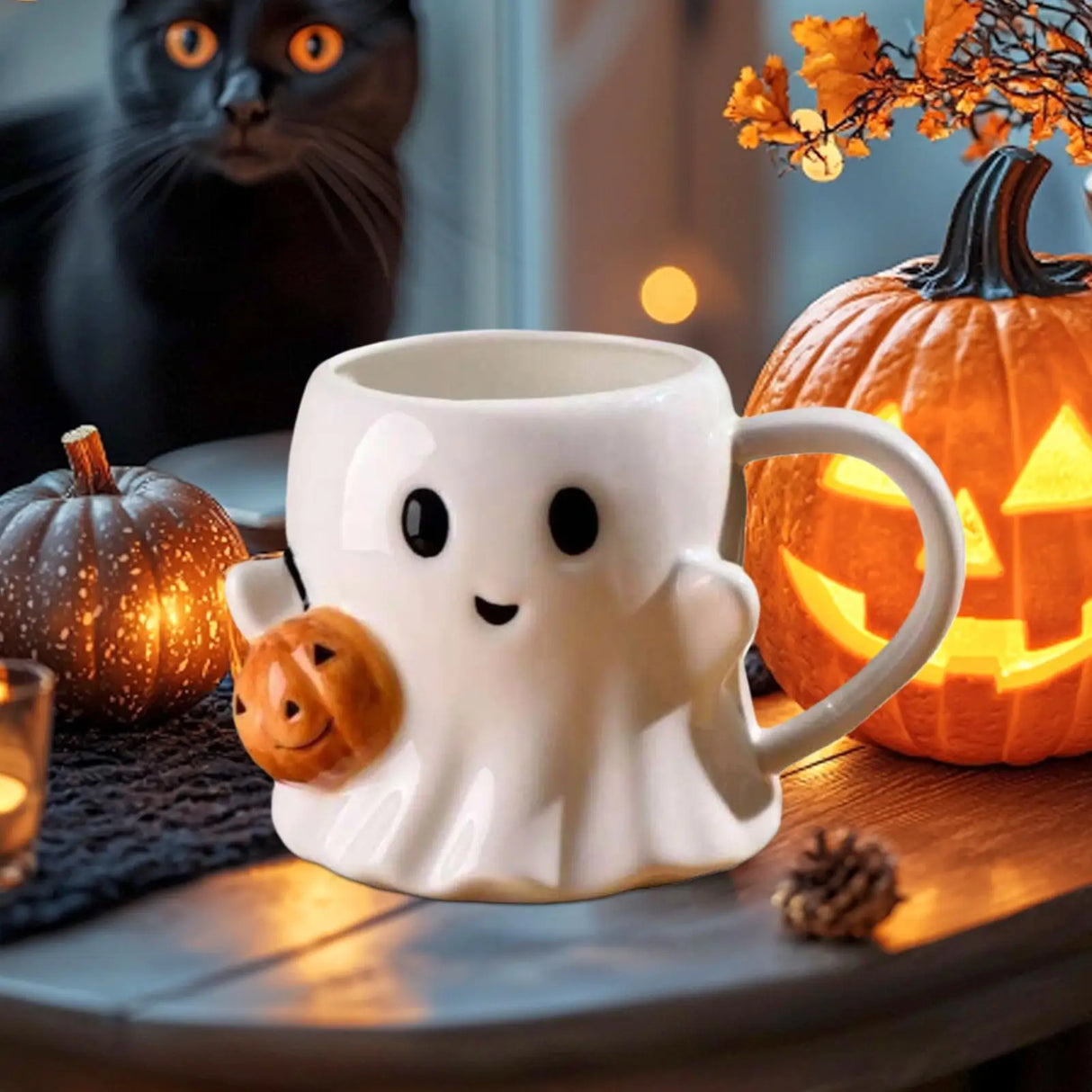 Cute Halloween Ghosts Ceramic Mugs Ceramic Drinking Glass with Handle Halloween Cup for Home Christmas Birthday Drinkware Gifts