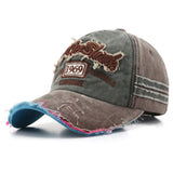 1969 vintage washed vintage letter embroidered perforated duckbill cap for men and women sun shading baseball cap