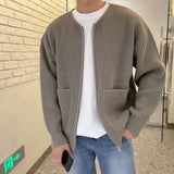 Man Clothes Casual Cardigan Knitted Sweaters for Men Solid Color with Pockets Crewneck Zip-up Round Collar Plain Zipper Order S
