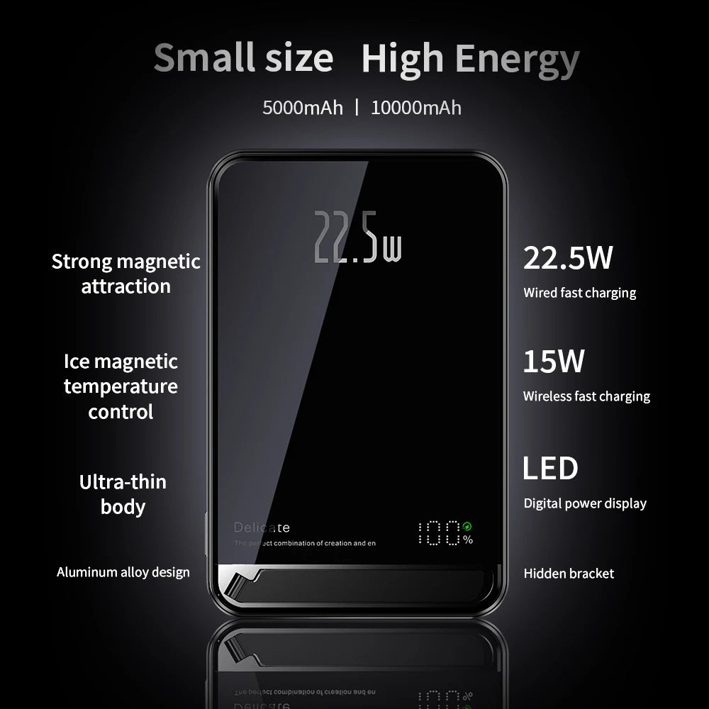 New High Quality Alloy PowerBank Backup Battery For Magsafe With Gift Powerbank Magnetic Wireless Phone Charger With Phone Hold