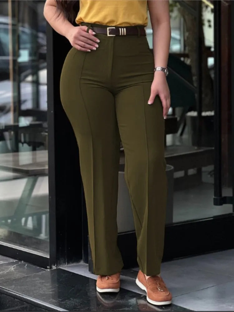 Women's Pants Spring Autumn High Waist Straight Leg Work Pants New Fashion  Solid Long Pants Slim Fit Elegant Pants Female