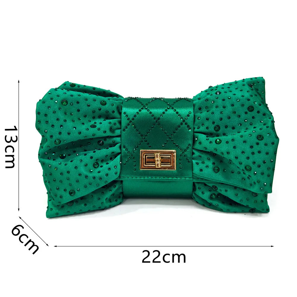 2025 Heel Shoes for Women Hollowed Out Embroidery Rhinestone Italian Design Green Color Pointed-Toe Shoes and Bags Set
